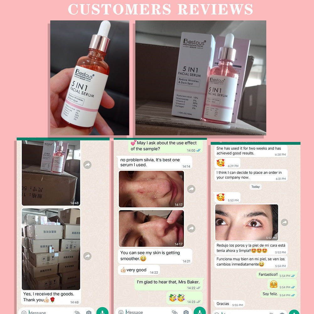 New Skin Care Serum Facial 5 in 1 Whitening Anti Aging Wrinkle Face Serum with 30% Vitamin C 5% Niacinamide 10% Anti Aging Serum