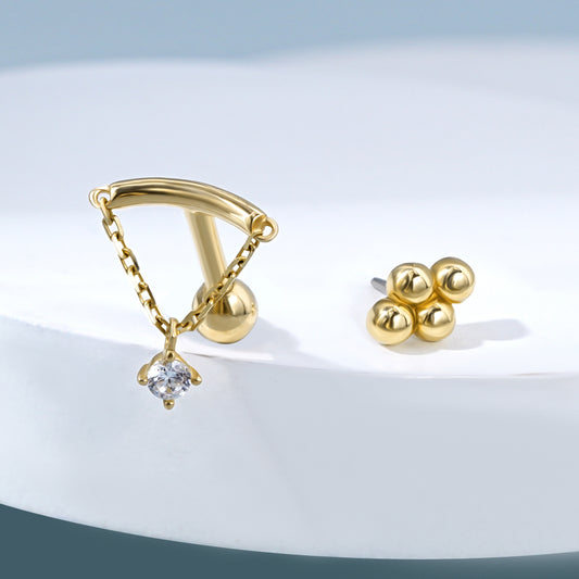 Toposh Clear CZ Cartilage Tragus Daith Earrings Solid 14K Real Gold Earrings Flat Back Cartilage Labret Stud Piercing Jewelry