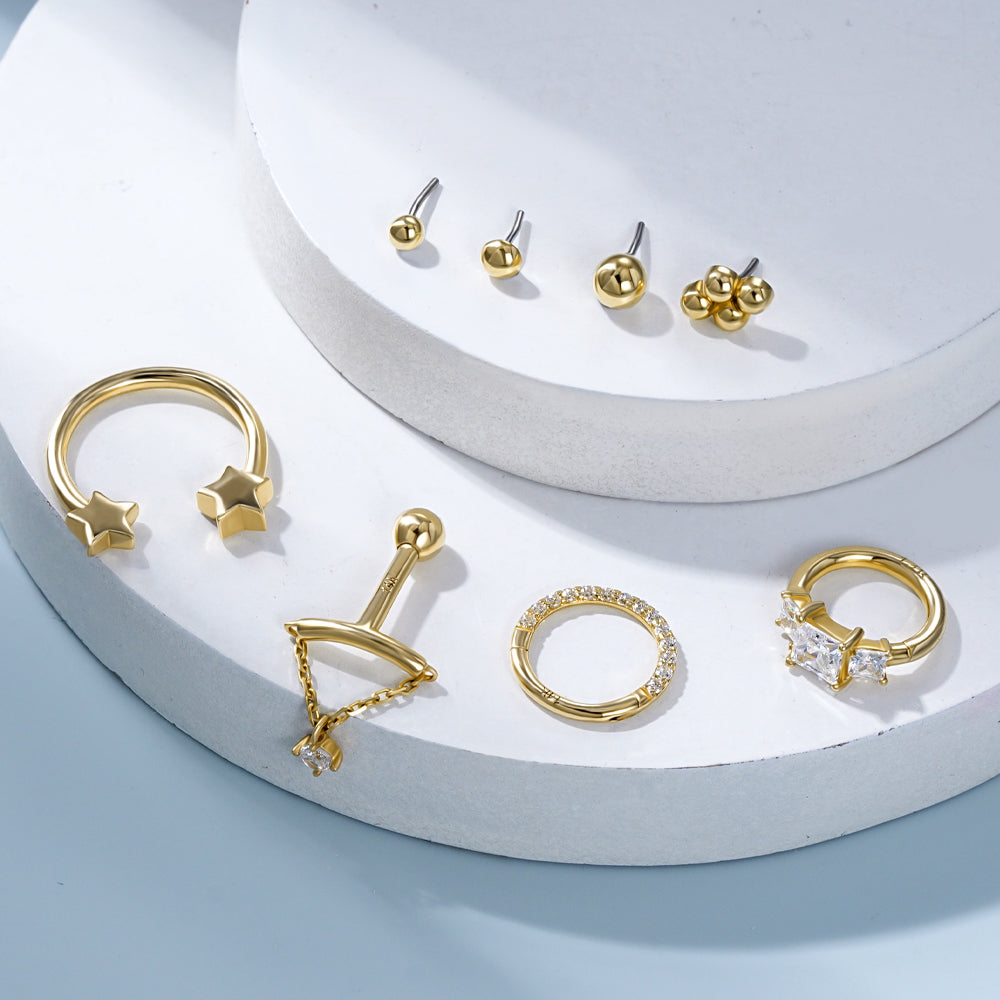 Toposh Clear CZ Cartilage Tragus Daith Earrings Solid 14K Real Gold Earrings Flat Back Cartilage Labret Stud Piercing Jewelry