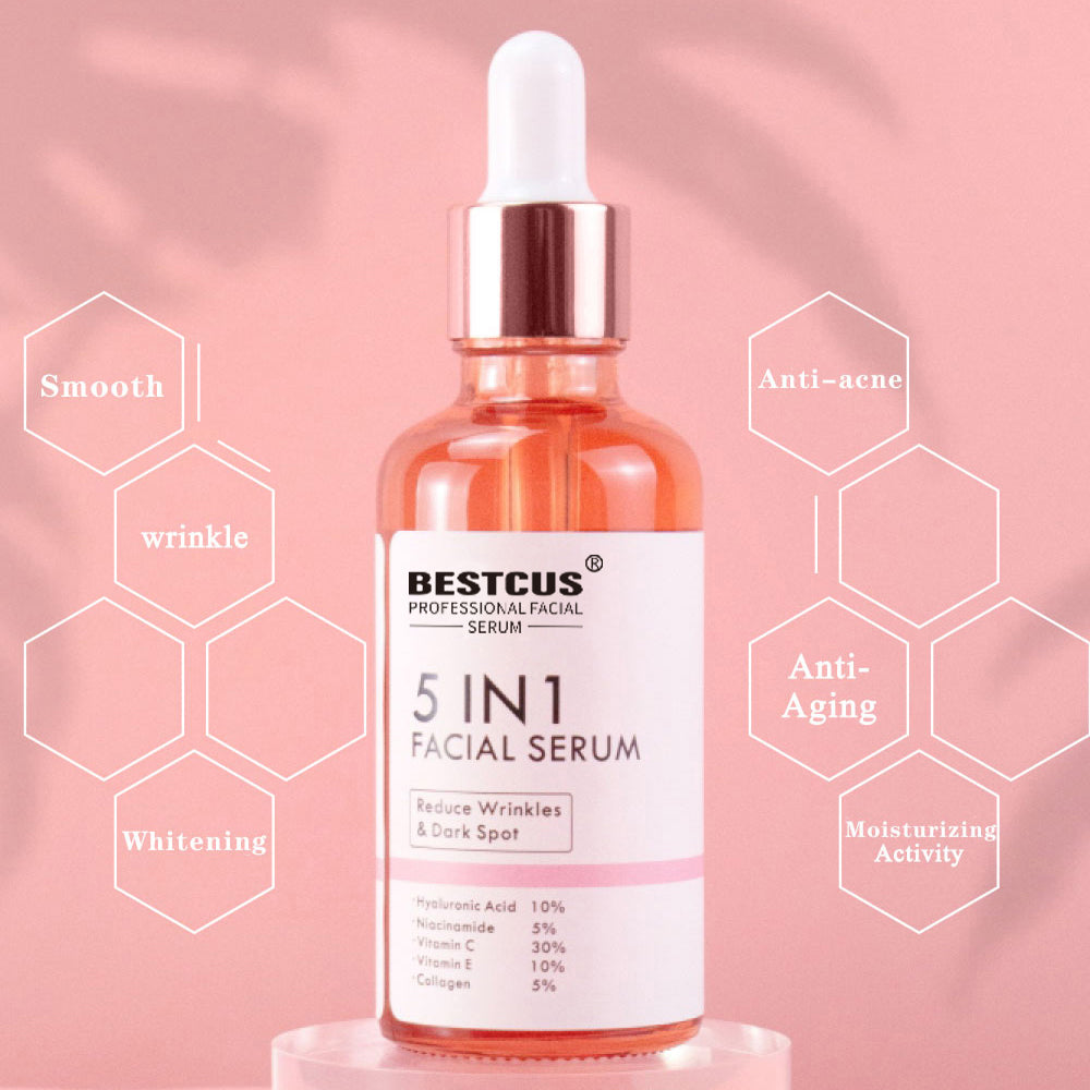 New Skin Care Serum Facial 5 in 1 Whitening Anti Aging Wrinkle Face Serum with 30% Vitamin C 5% Niacinamide 10% Anti Aging Serum